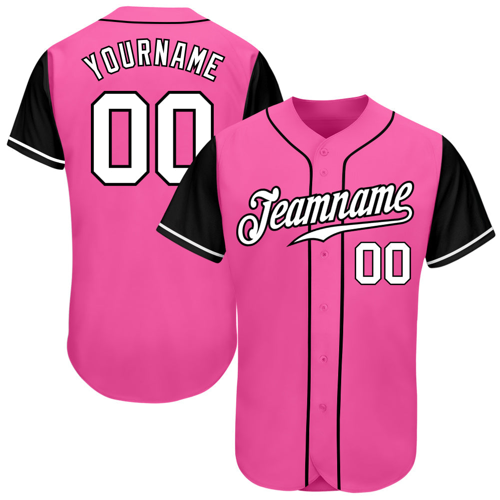 Custom Pink White-Black Authentic Two Tone Baseball Jersey