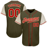 Custom Olive Red-Cream Authentic Two Tone Salute To Service Baseball Jersey