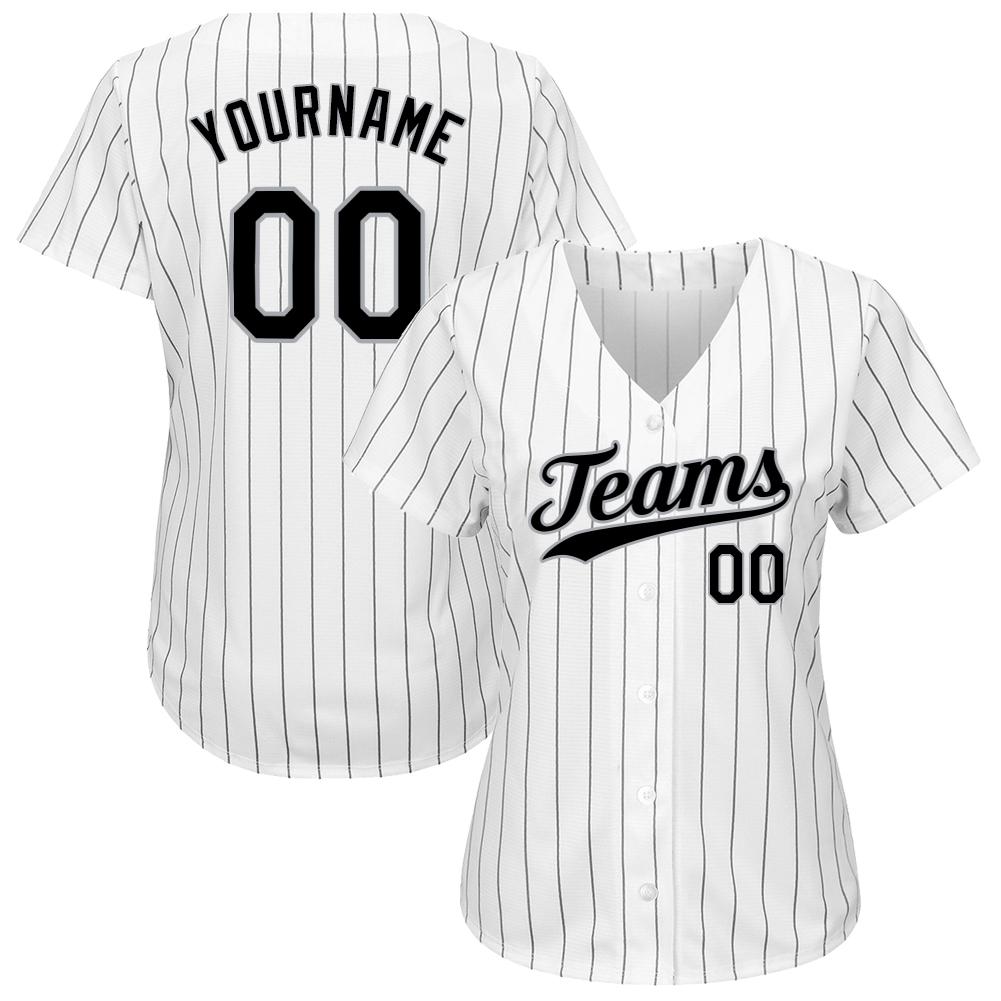 Custom Pinstriped Baseball Jersey Full Button Down White 