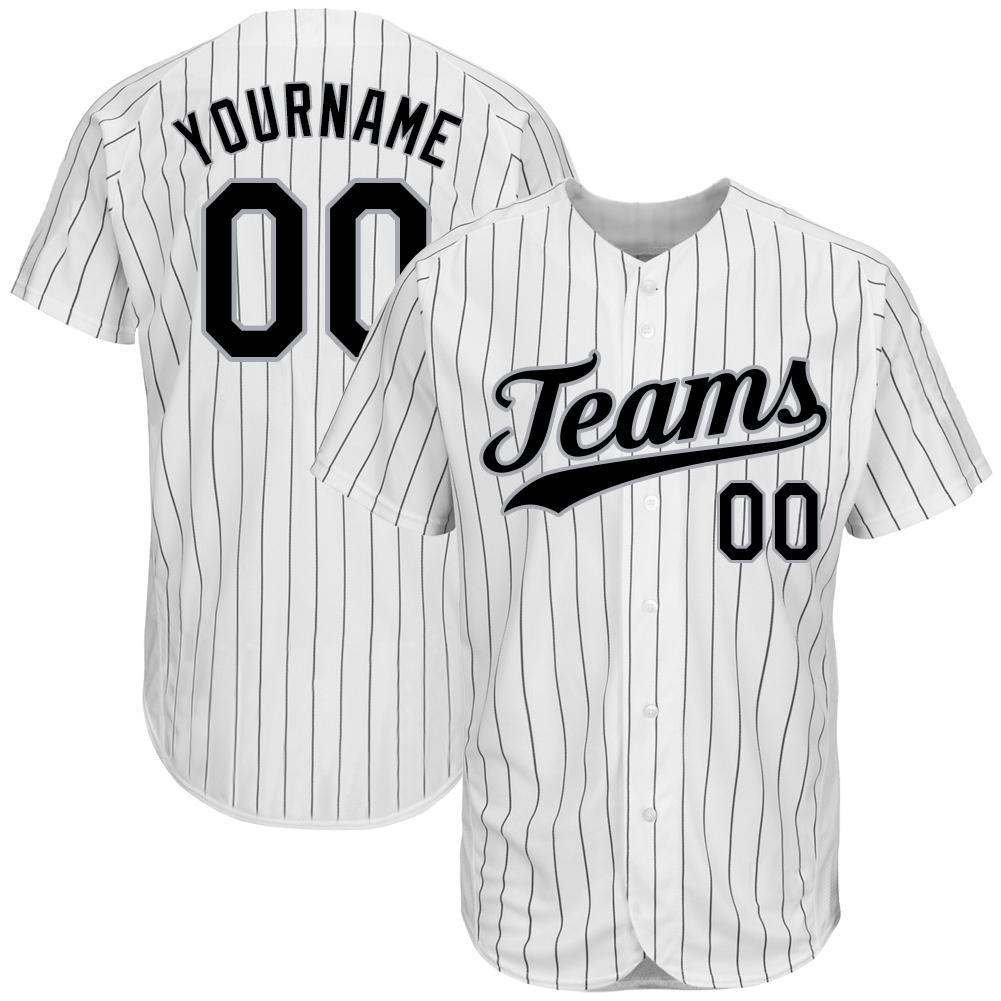 Custom White Black Pinstripe Black-Gray Authentic Baseball Jersey – snapmade