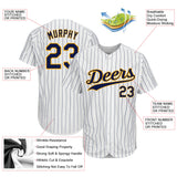 Custom White Navy Pinstripe Navy-Gold Authentic Baseball Jersey