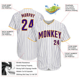 Custom White Purple Pinstripe Purple-Gold Authentic Baseball Jersey