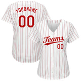 Custom White Red Pinstripe Red-White Authentic Baseball Jersey