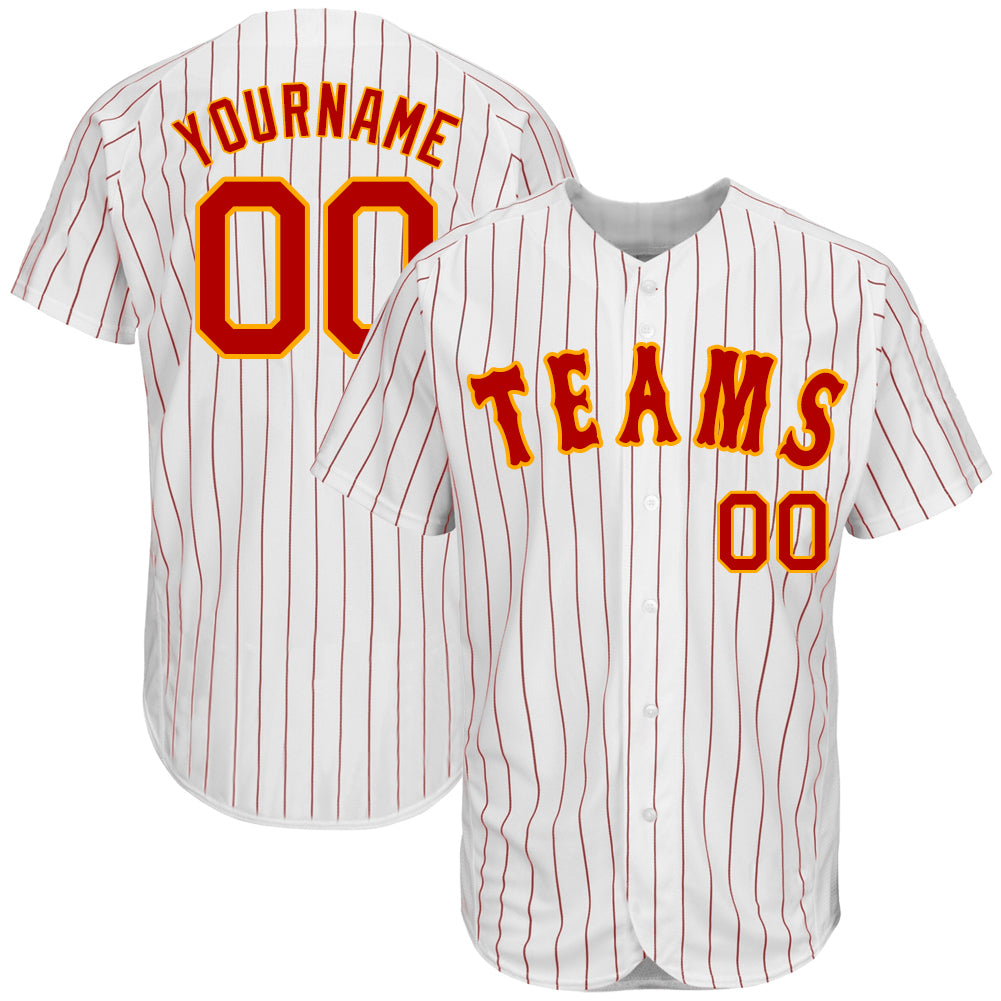 Custom Team Gold Baseball Red Authentic White Red Strip Jersey Discount –  snapmade