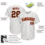 Custom White Brown Pinstripe Brown-Orange Authentic Baseball Jersey