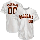 Custom White Brown Pinstripe Brown-Orange Authentic Baseball Jersey