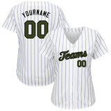 Custom White Royal Pinstripe Olive-Black Authentic Memorial Day Baseball Jersey