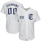 Custom White Navy Pinstripe Navy-Gray Authentic Baseball Jersey