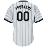 Custom White Black Pinstripe Black-Gray Authentic Throwback Rib-Knit Baseball Jersey Shirt