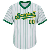 Custom White Kelly Green Pinstripe Kelly Green-Gold Authentic Throwback Rib-Knit Baseball Jersey Shirt