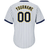 Custom White Navy Pinstripe Navy-Gold Authentic Throwback Rib-Knit Baseball Jersey Shirt