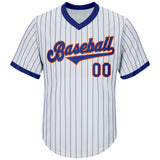 Custom White Royal Pinstripe Royal-Orange Authentic Throwback Rib-Knit Baseball Jersey Shirt