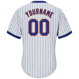 Custom White Royal Pinstripe Royal-Orange Authentic Throwback Rib-Knit Baseball Jersey Shirt