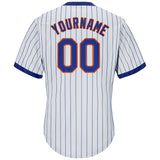 Custom White Royal Pinstripe Royal-Orange Authentic Throwback Rib-Knit Baseball Jersey Shirt