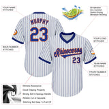 Custom White Royal Pinstripe Royal-Orange Authentic Throwback Rib-Knit Baseball Jersey Shirt