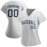 Custom White Navy Pinstripe Navy Authentic Baseball Jersey