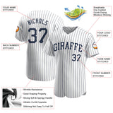 Custom White Navy Pinstripe Navy Authentic Baseball Jersey