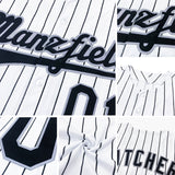 Custom White Navy Pinstripe Navy Authentic Baseball Jersey