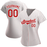 Custom White Red Pinstripe Red-White Authentic Baseball Jersey