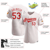 Custom White Red Pinstripe Red-White Authentic Baseball Jersey