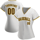 Custom White Brown Pinstripe Brown-Gold Authentic Baseball Jersey