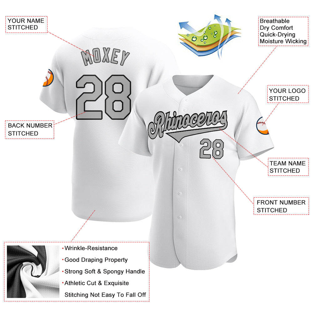 Custom White Gray-Black Authentic Baseball Jersey