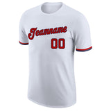 Custom White Red-Navy Performance T-Shirt