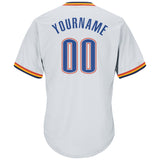 Custom White Blue-Orange Authentic Throwback Rib-Knit Baseball Jersey Shirt