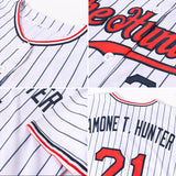 Custom White Navy Pinstripe Red-Navy Authentic Baseball Jersey
