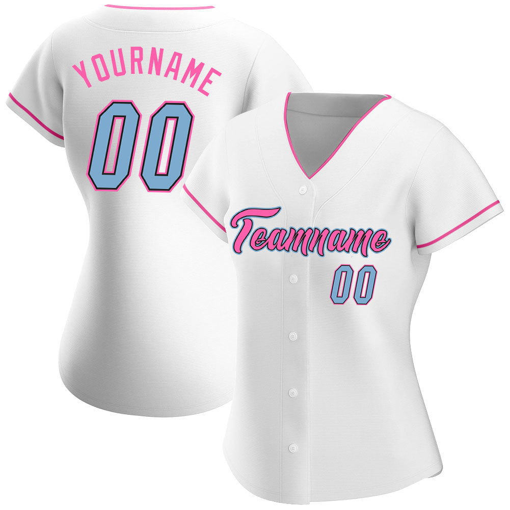 Custom Light Blue Pink-White Authentic Baseball Jersey