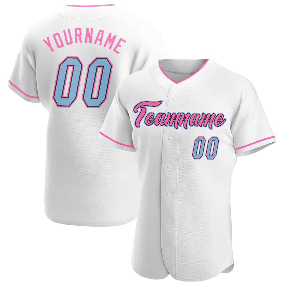 Custom Team Pink Baseball Light Blue Authentic White Jersey Discount –  snapmade