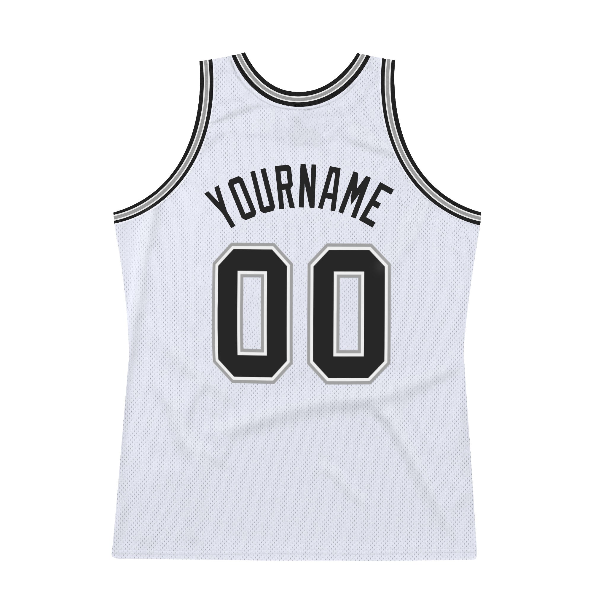 Custom White Black-Gray Authentic Throwback Basketball Jersey