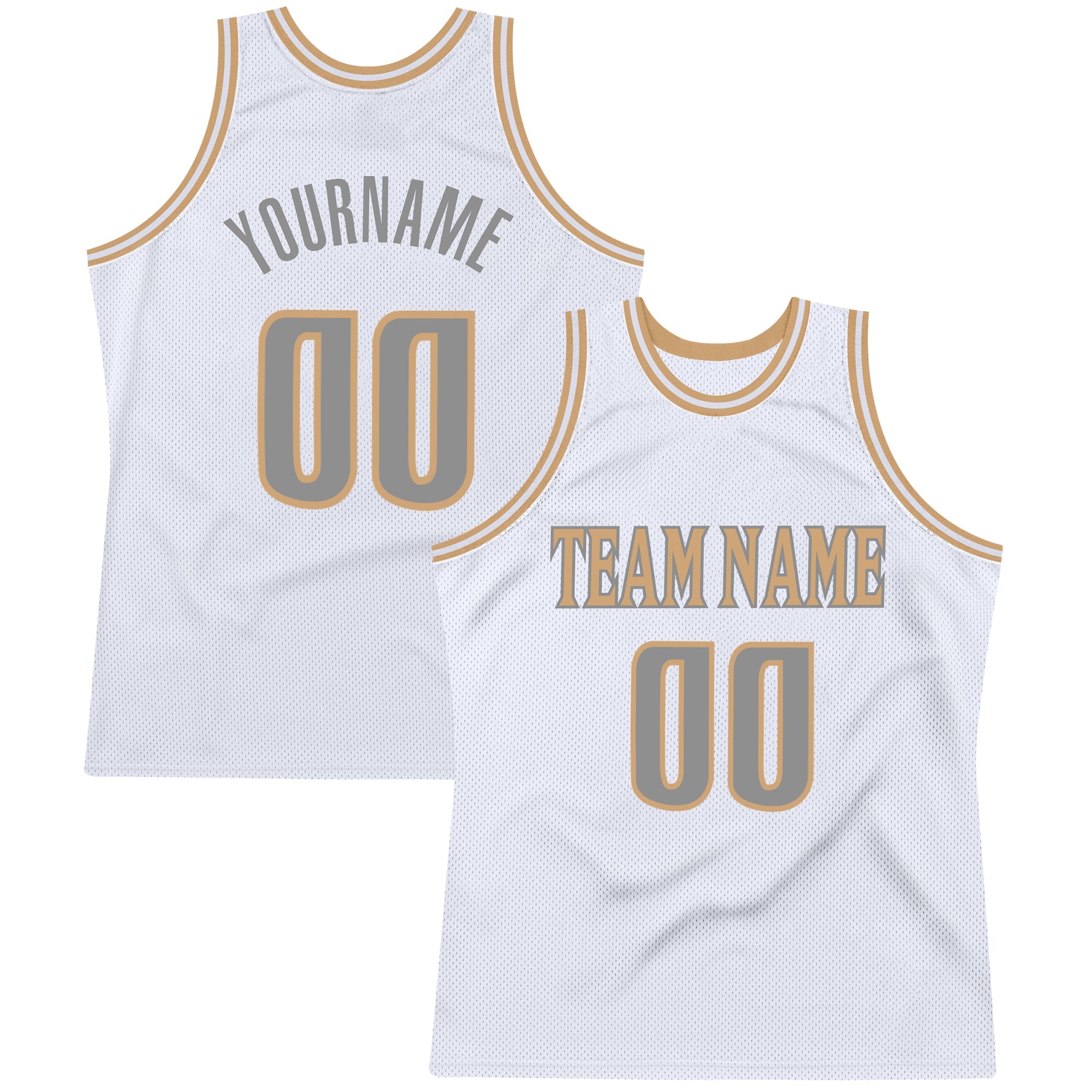 Custom White Steel Gray-Old Gold Authentic Throwback Basketball Jersey