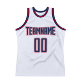 Custom White Navy-Red Authentic Throwback Basketball Jersey