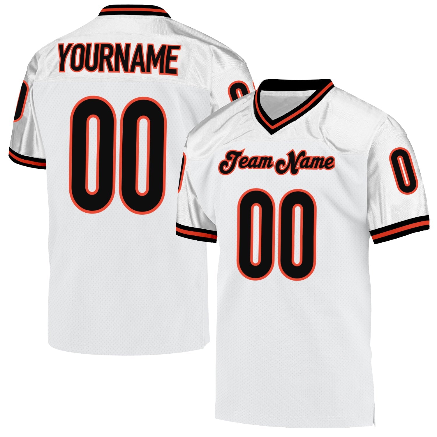 Custom White Black-Orange Mesh Authentic Throwback Football Jersey