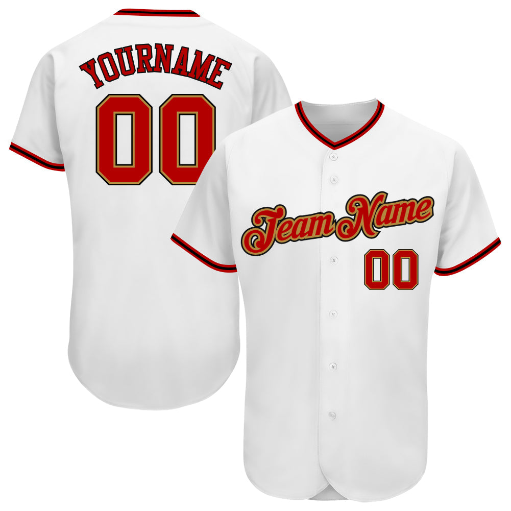 Custom White Red-Old Gold Authentic Baseball Jersey