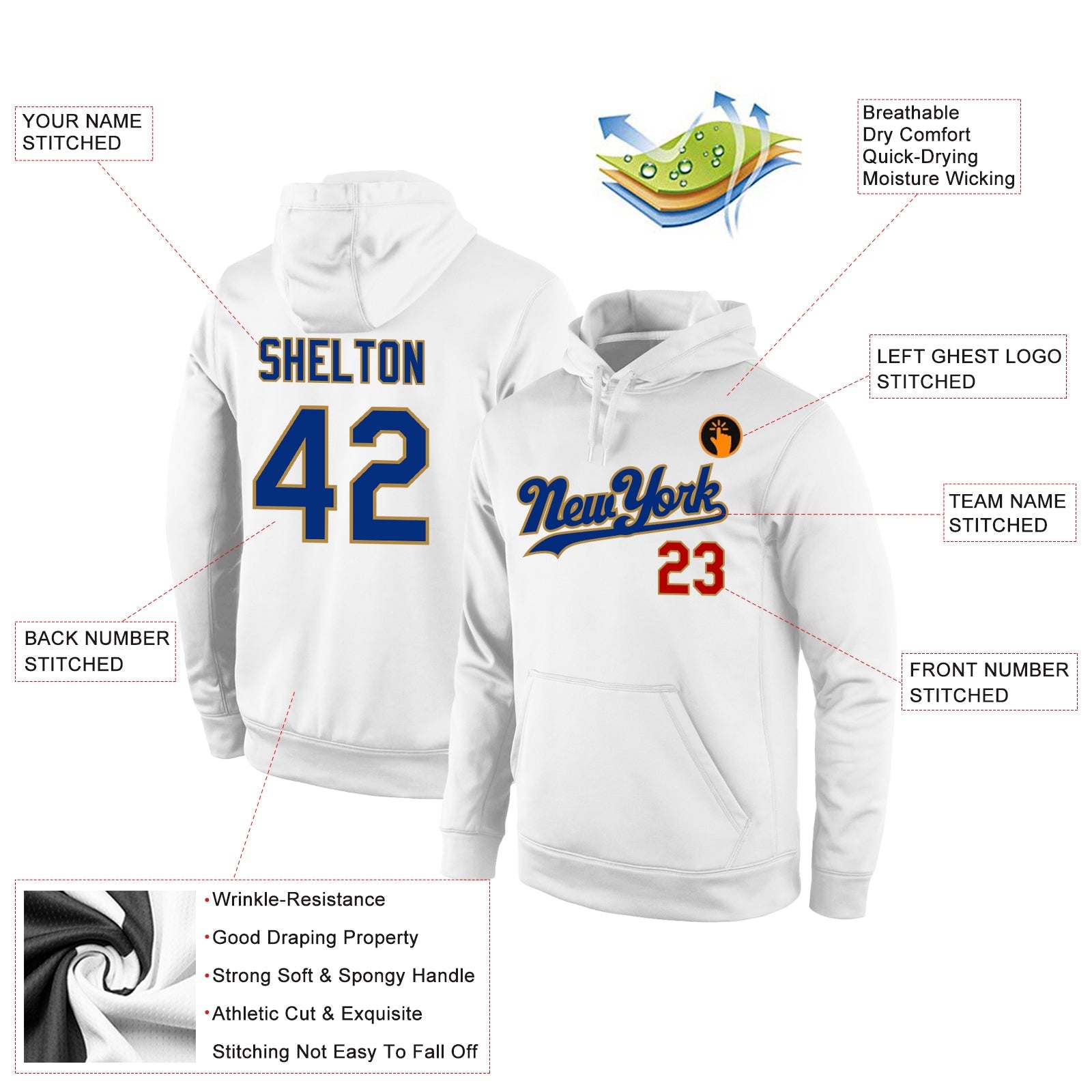 Custom Stitched White Royal-Old Gold Sports Pullover Sweatshirt Hoodie