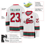 Custom White Red-Green Hockey Jersey