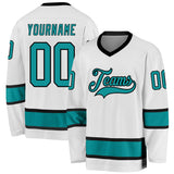 Custom White Aqua-Black Hockey Jersey