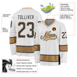 Custom White Steel Gray-Old Gold Hockey Jersey