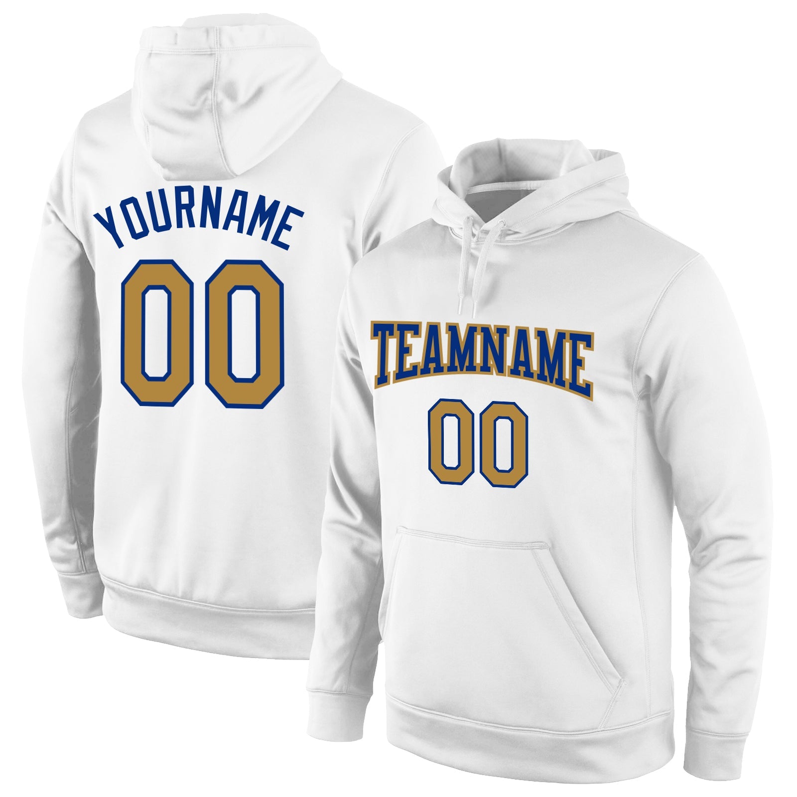 Custom Stitched White Old Gold-Royal Sports Pullover Sweatshirt Hoodie