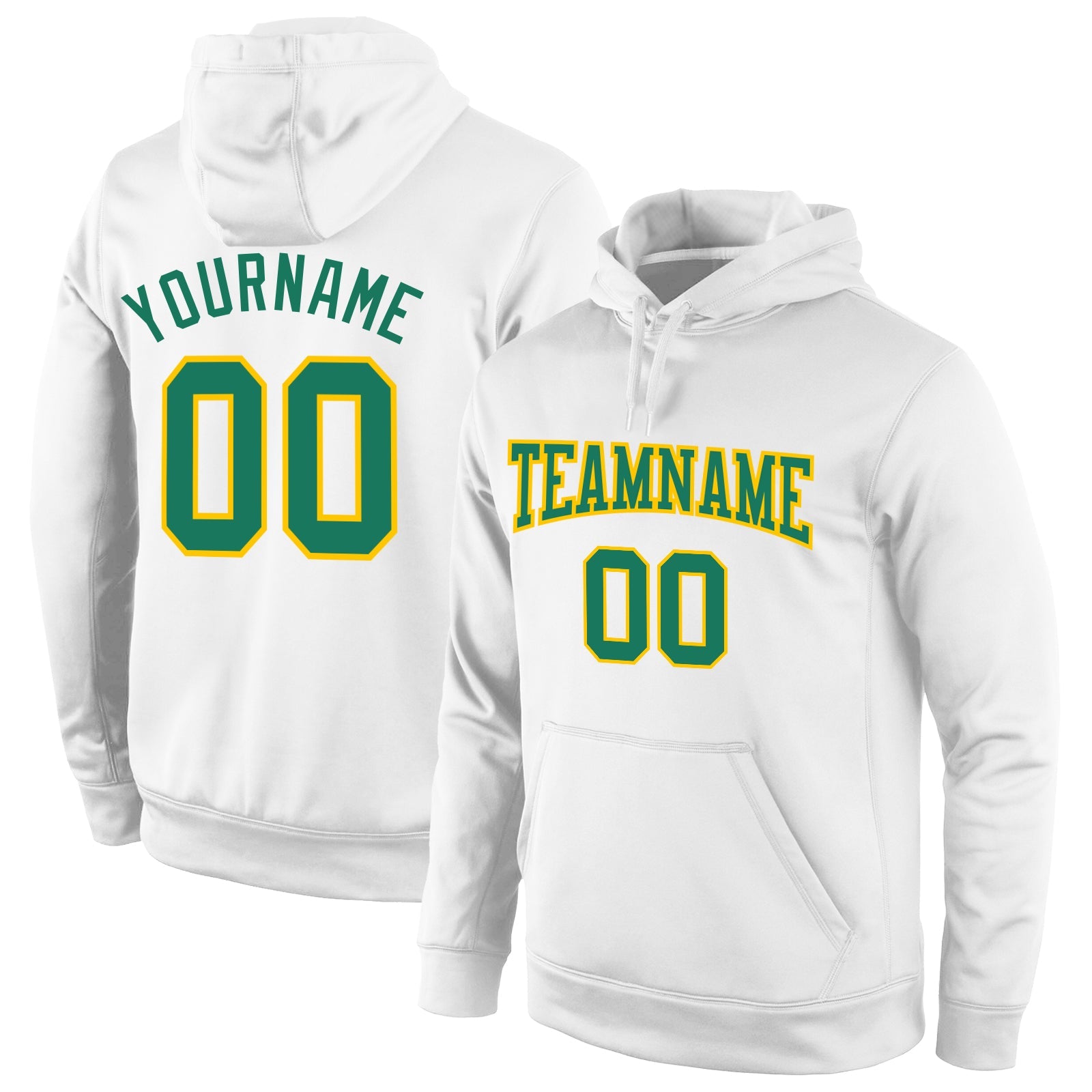 Custom Stitched White Kelly Green-Gold Sports Pullover Sweatshirt Hoodie