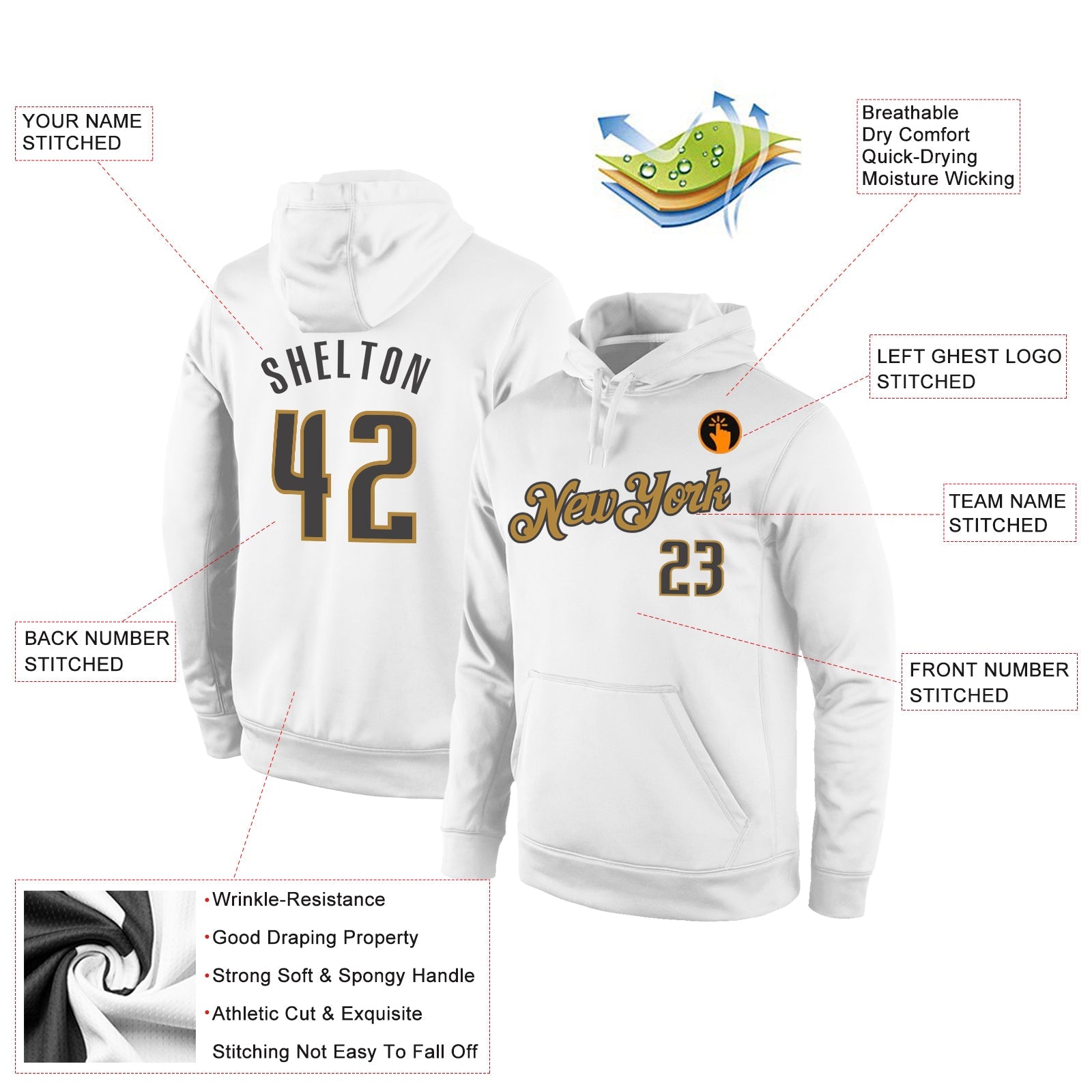 Custom Stitched White Steel Gray-Old Gold Sports Pullover Sweatshirt Hoodie