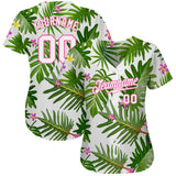 Custom White White-Pink 3D Pattern Design Tropical Leaves Authentic Baseball Jersey