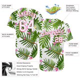 Custom White White-Pink 3D Pattern Design Tropical Leaves Authentic Baseball Jersey