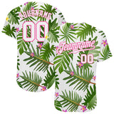 Custom White White-Pink 3D Pattern Design Tropical Leaves Authentic Baseball Jersey