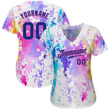 Custom White Royal-Pink 3D Pattern Design Watercolor Authentic Baseball Jersey