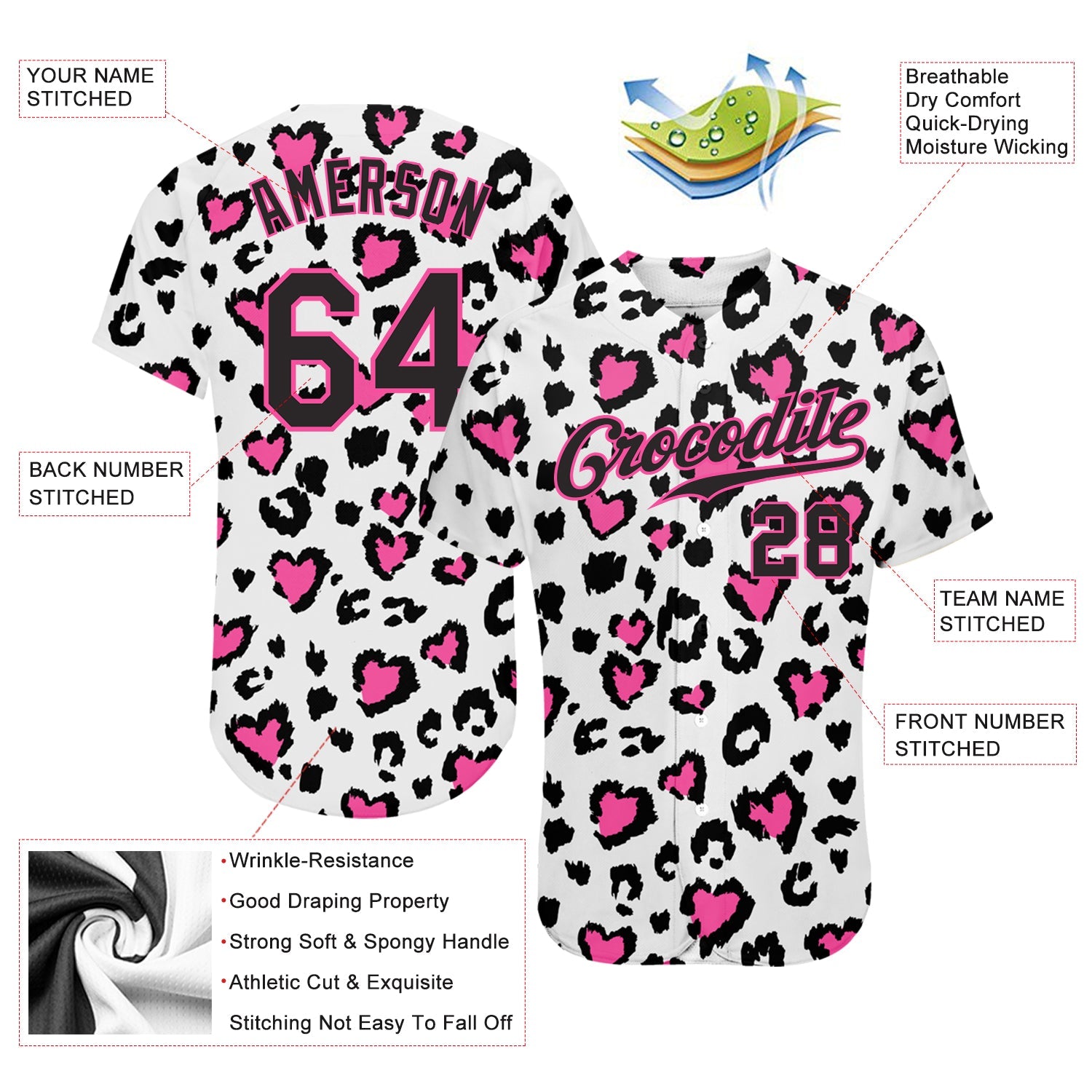 Custom White Black-Pink 3D Pattern Design Leopard Authentic Baseball Jersey