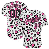Custom White Black-Pink 3D Pattern Design Leopard Authentic Baseball Jersey