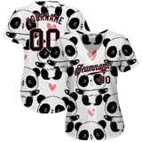 Custom White Black-Pink 3D Pattern Design Pandas Authentic Baseball Jersey